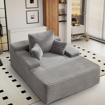 Chaise Lounge Sofa, Upholstered Corduroy Chaise Lounge Chair, Sleeper Sofa Bed With 3 Pillows, Single Couch For Living Room Or Bedroom ,no Assembly Required