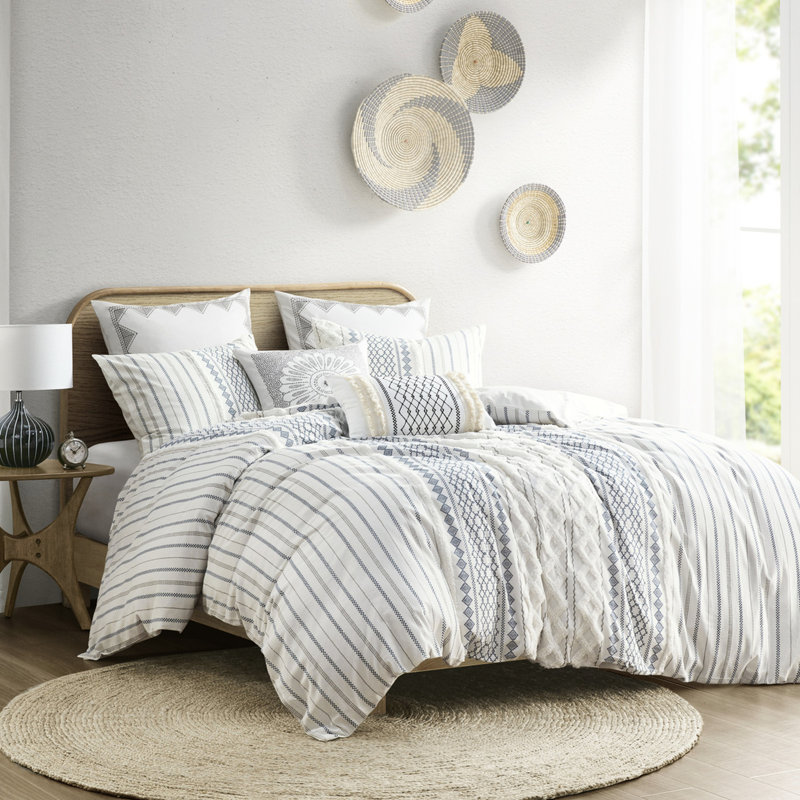 Housse de couette en coton - chenille, motifs géométriques, literie élégante, imprimé multicolore, doux et confortable
