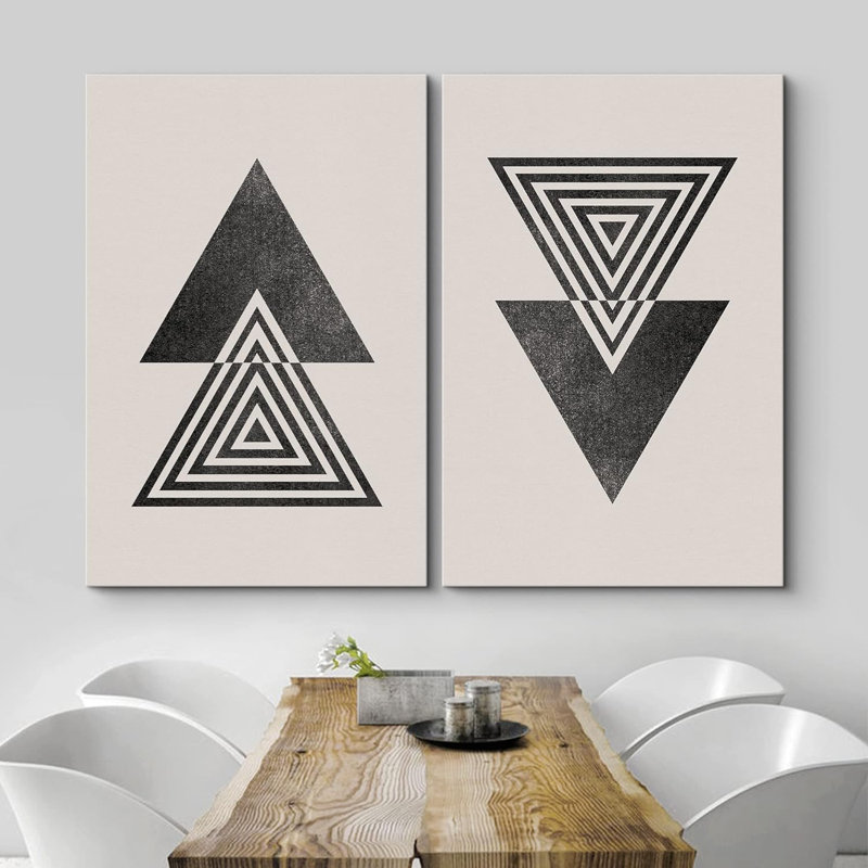 «Geometric Line Mid-Century Spiral Triangle Polygon Variety Abstract Shapes Modern Minimalist on Canvas», reproduction de 2 pièces
