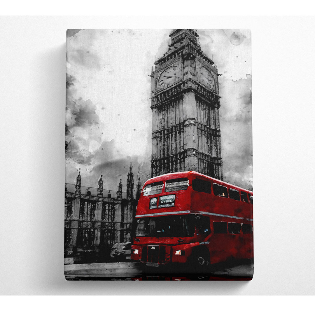 Roter Londoner Bus Big Ben B N W - Kunstdrucke auf Leinwand