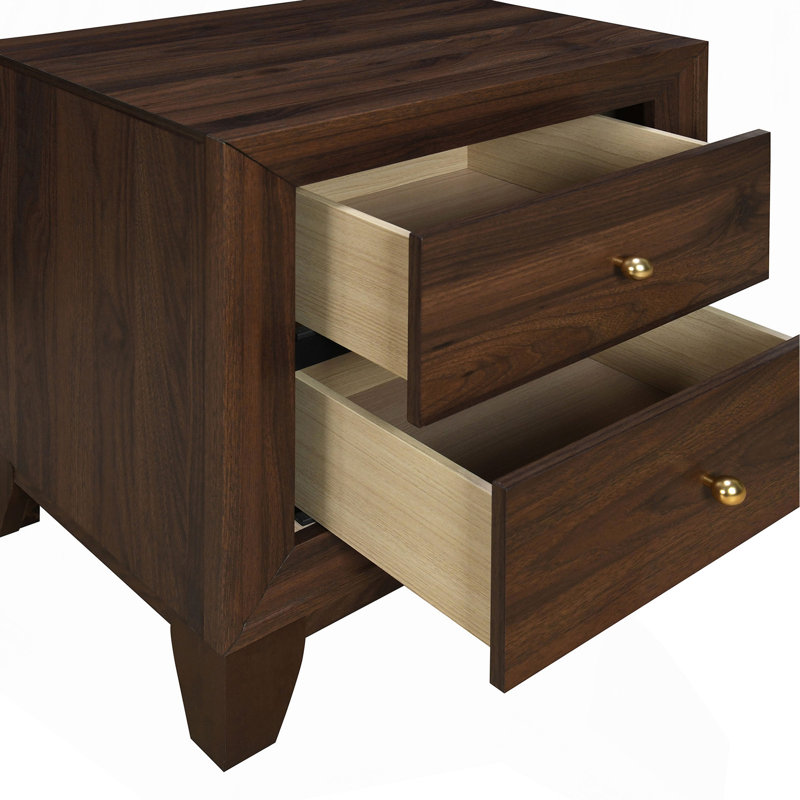 Anza Walnut 2-Drawer Nightstand Bedside Table