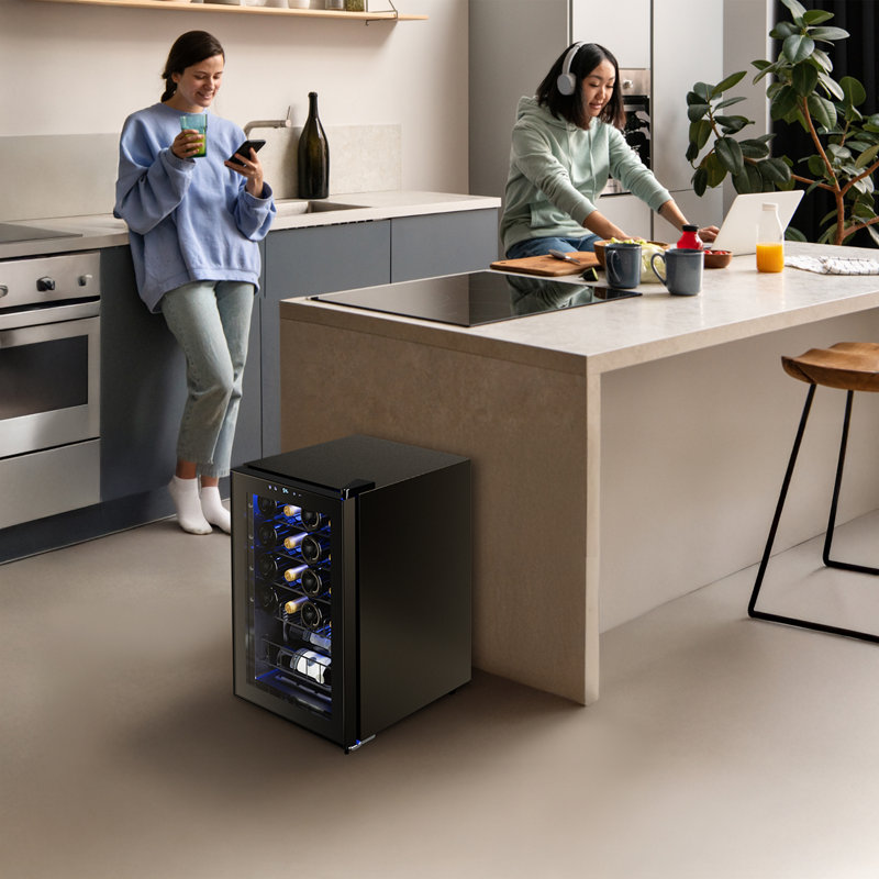 20 Bottle Wine Fridge 38-65℉ Freestanding Wine Cooler Digital Temperature Control & Double-layer Glass Door & Soft LED  Wine Refrigerator