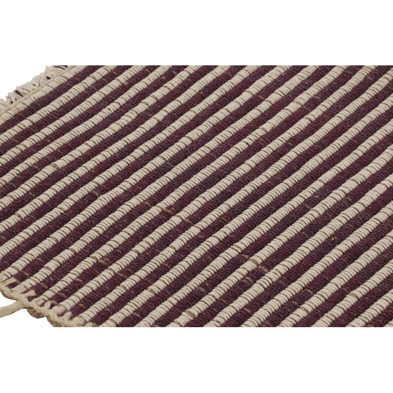 Rug & Kilim’S Accent Kilim, Square Rug In Textural Purple And Cream Stripes