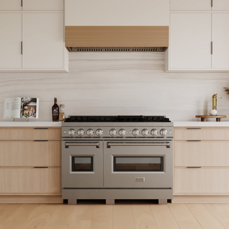 ZLINE 48" Classic Double Oven Gas Range w/ 8 Burner Cooktop & White Matte Doors, Stainless Steel