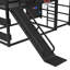 Lit mezzanine double en métal avec panier de basketball, anneaux de traction, mur d'escalade et tablettes intégrées-272278850
