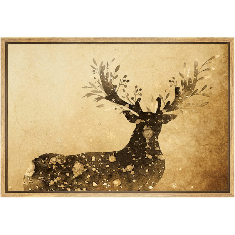 «Vintage Tan Silhouette Of A Deer Animals Wildlife Country Farmhouse», reproduction d'art sur toile, Naturel