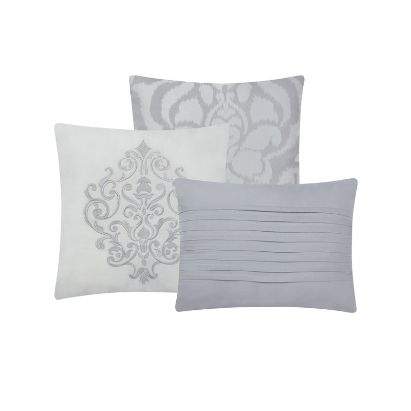 VCNY Home Madelyn 8-Piece Grey Damask Jacquard Comforter Set, King Comforter + 8 Pieces Set