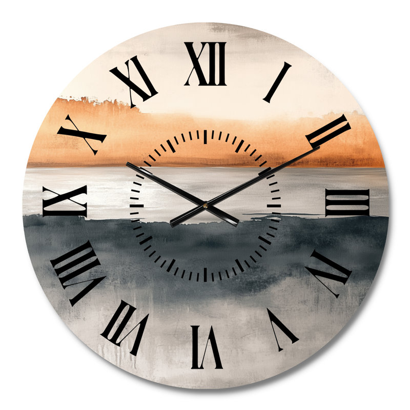 Horloge murale moderne en métal Orange et Noir, motif paysage côtier doux - Horloge murale en métal, Médium