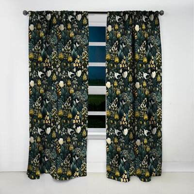 Green Forest Botanical Pattern III - Floral Curtain - Blackout Floral Curtain - 1 Panels