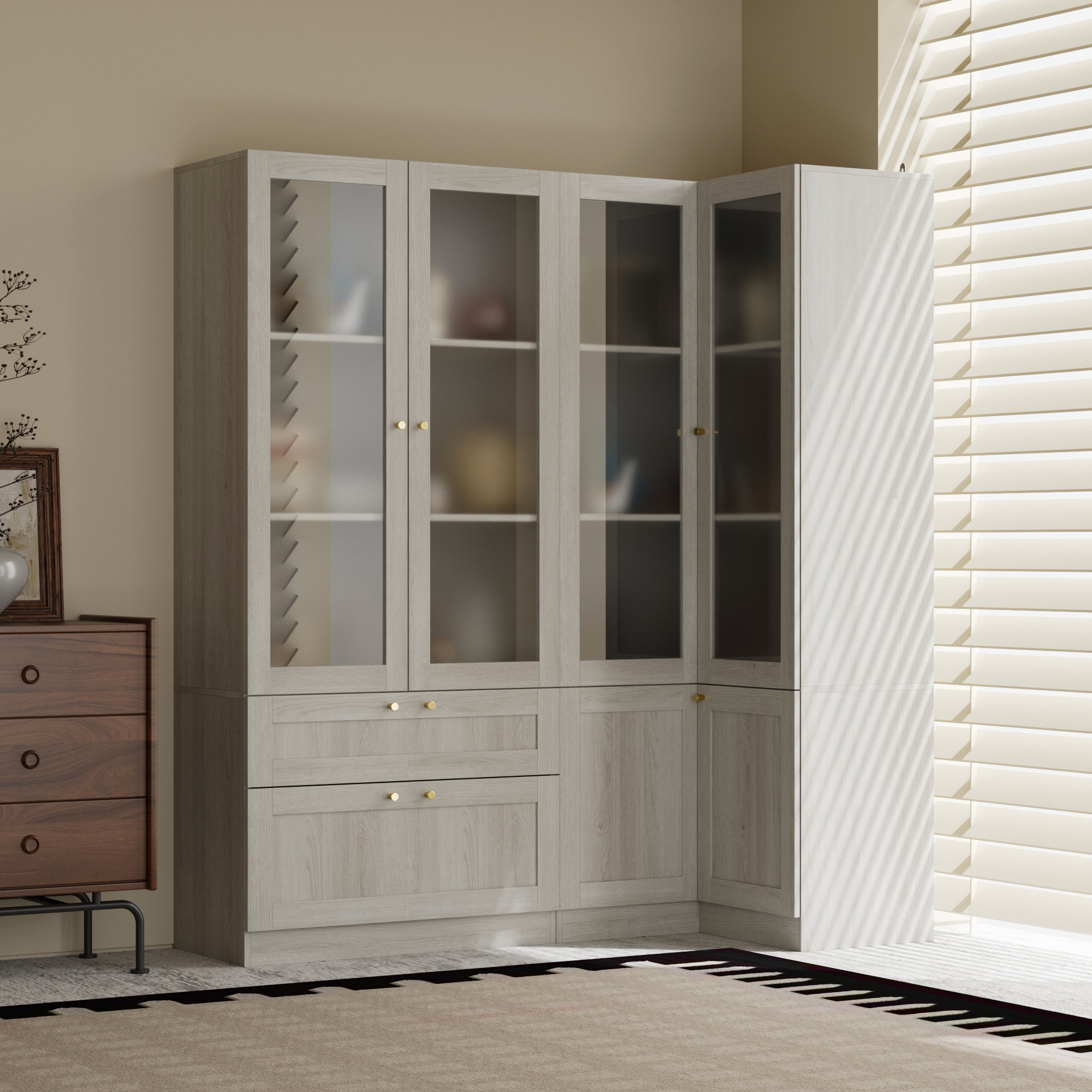 Latitude Run® Modern Corner Pantry With Glass Doors & Storage — free download