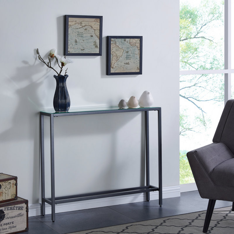 Mini-console étroite avec plateau en miroir Darrin, Gris