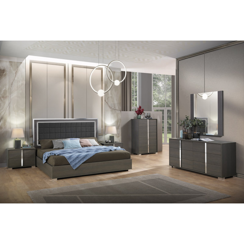 Lit brillant Alice, Grand, Gris mat