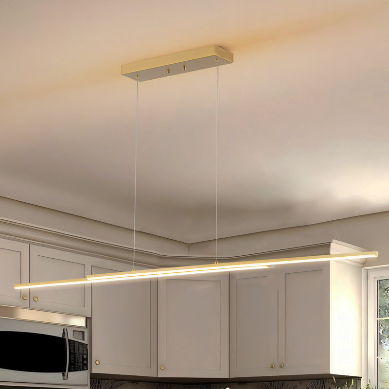 Burcker Dimmable LED Linear Kitchen Island Pendant Light, Gold