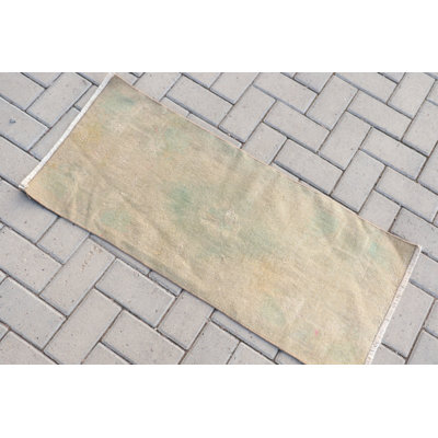 Vintage Turkish Beige Small Rug for Home Decor - Perfect for Bathroom and Entryway 8236