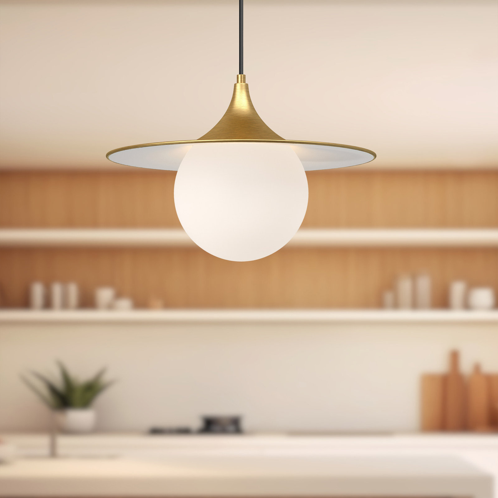 Hermit Single Light Glass Pendant, Brushed Gold/Opal Matte Glass, 86.13" H x 15.75" W x 15.75" D