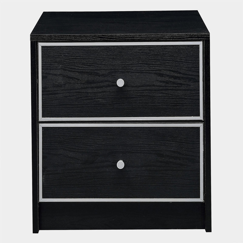 Black and silver 2 drawer bedside cabinet