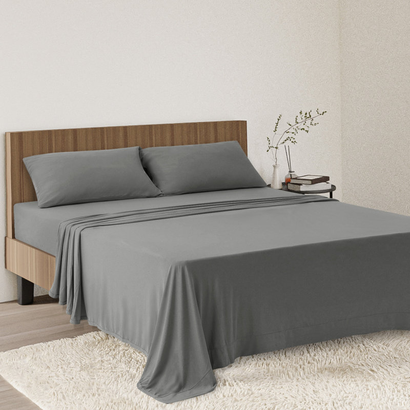 Sheet Set Ultra Soft Jersey Knit Sheet Set Deep Pocket, Dark Gray, Queen