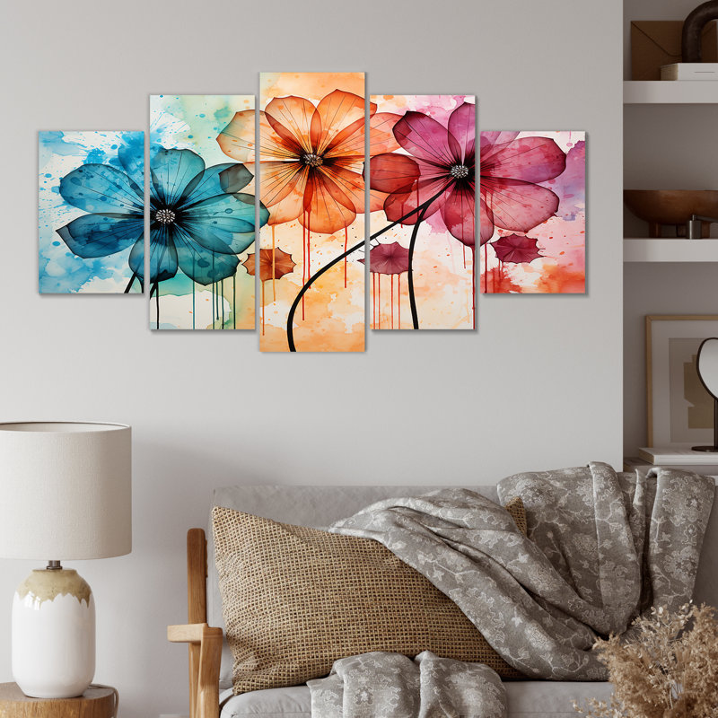 Aquarelle, fleurs sauvages, «Wander Meadow», ensemble d'art mural à fleurs multiples