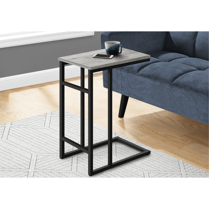 Table d'appoint contemporaine en C avec base en métal noir et plateau en stratifié gris élégant pour la chambre à coucher - &
