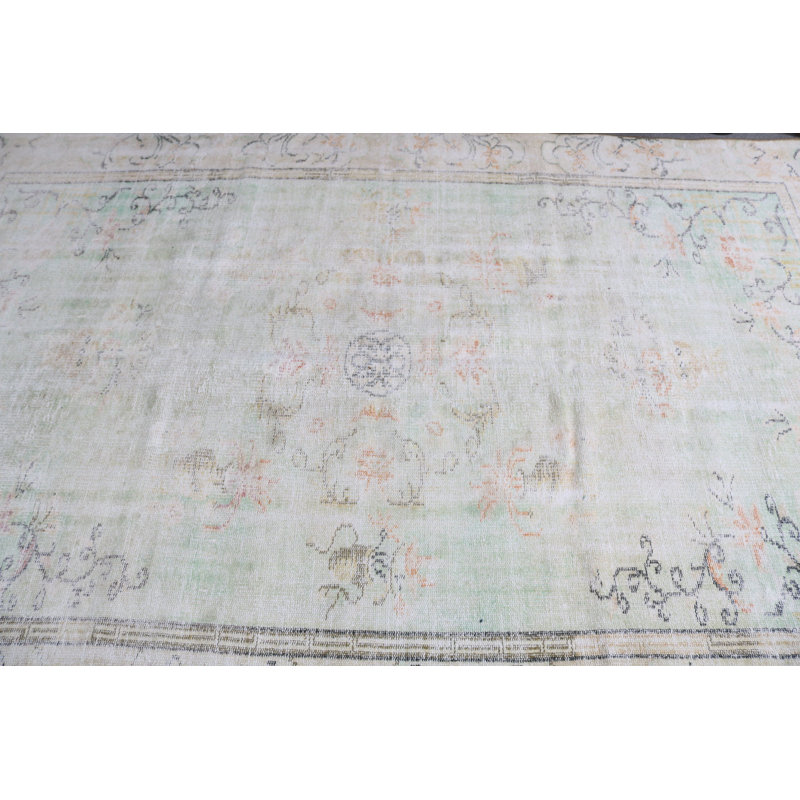 Classic Large Turkish Oushak Green-tinged Rug Suits Any Living Room with Muted Oriental Tone