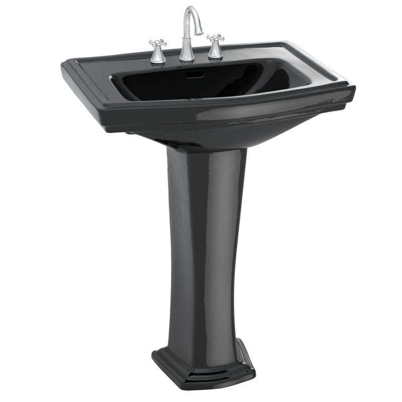 Lavabo de salle de bain piédestal en céramique avec trop-plein 27 po Clayton, Ébène, Simple