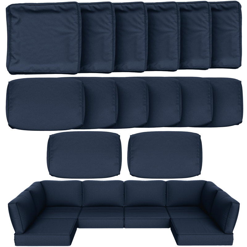 Cartert 14 Pcs Outdoor Cushion Cover Set For 4" Outdoor Cushions Patio Furniture Cushion Covers, Covers Only, Navy Blue