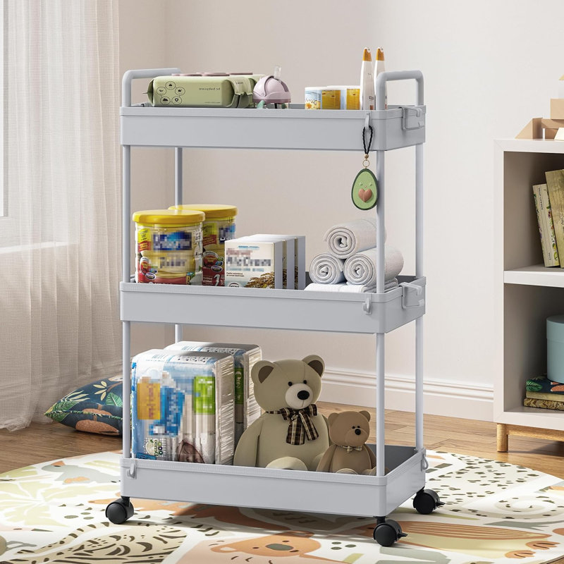 Chariot de rangement sur roulettes 3 niveaux, Gris