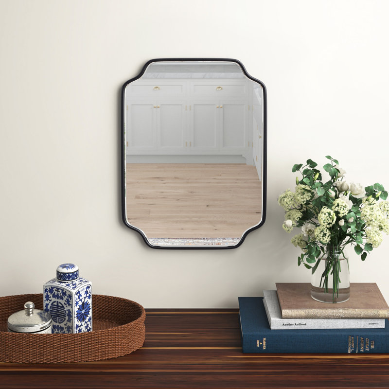 Aransa Scalloped Rectangle Wall Mirror, Black, 24" x 18"