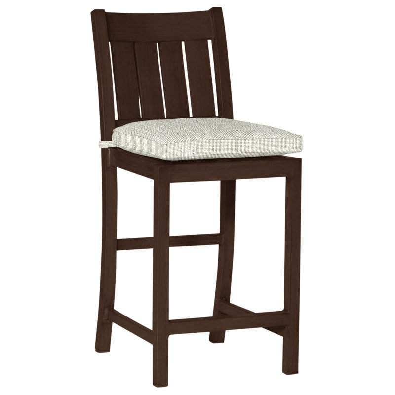 Club 24" Patio Bar Stool with Cushion, No Welt, Mahogany, Intermix Indigo