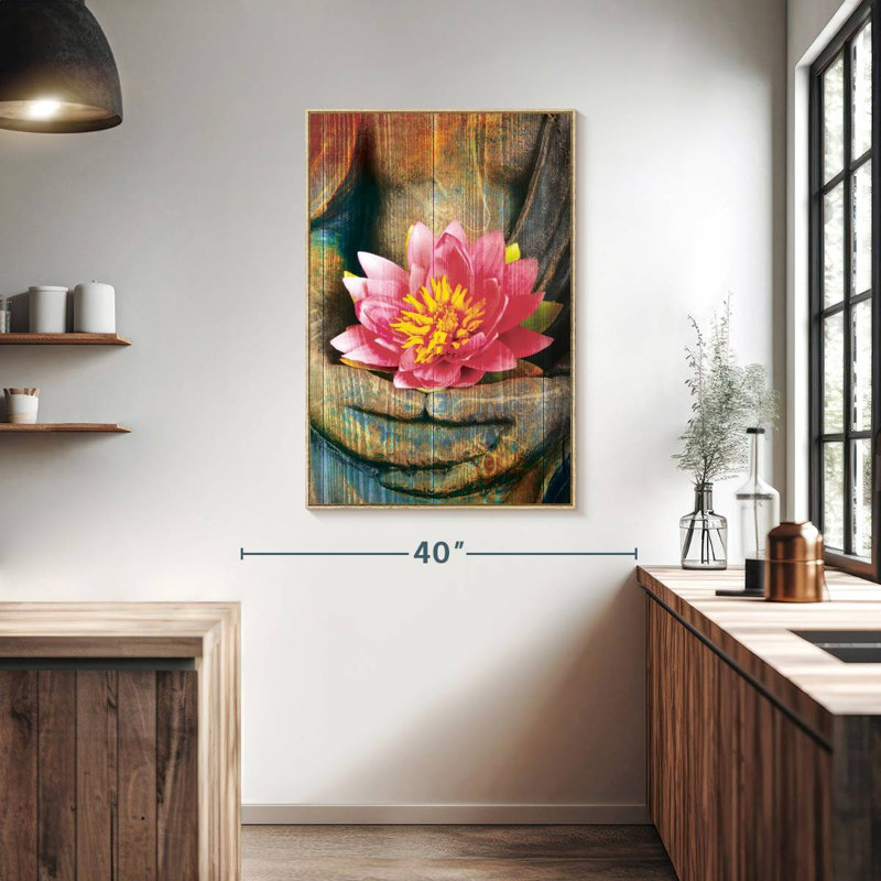 Lotus lotus main, Cadre flottant en bois naturel, 27 po x 40 po