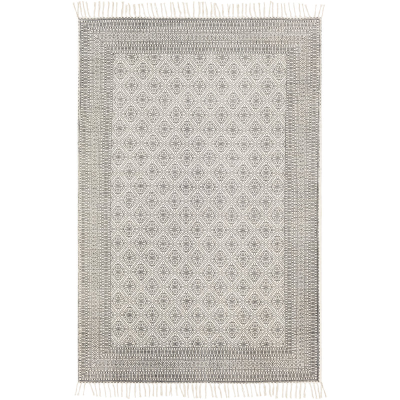 Tapis en coton noir et kaki en coton tissé à la main Janette, Rectangle 2 pi x 3 pi