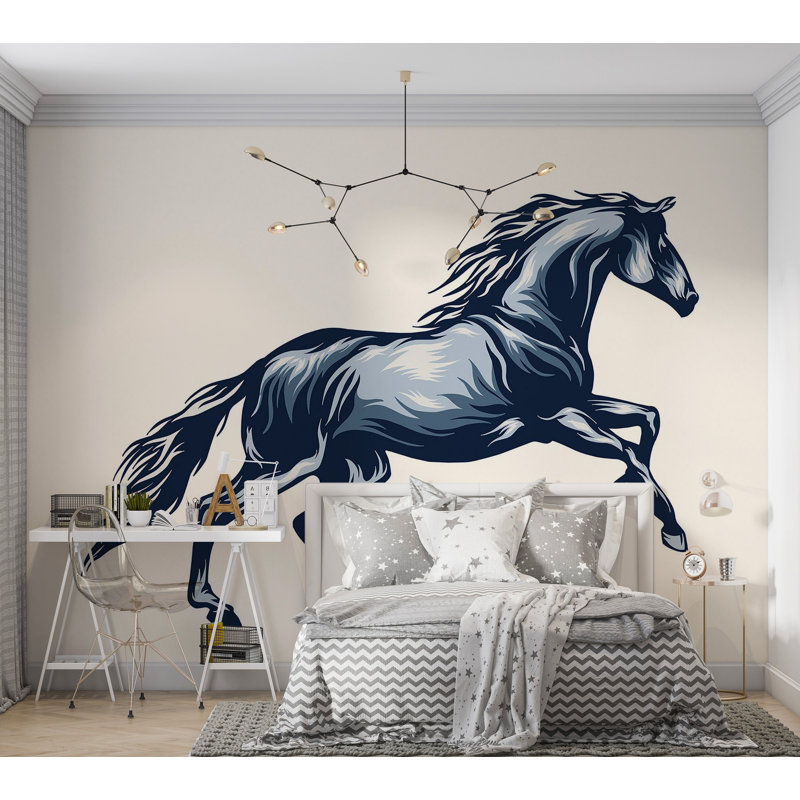 Murale pelez et collez de qualité supérieure - Illustration d'un cheval au galop, L 96 po x l 120 po