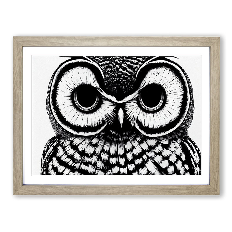 Striking Owl Art Vol.5 - Single Picture Frame Print, 25cm H x 34cm W x 2cm D, Oak