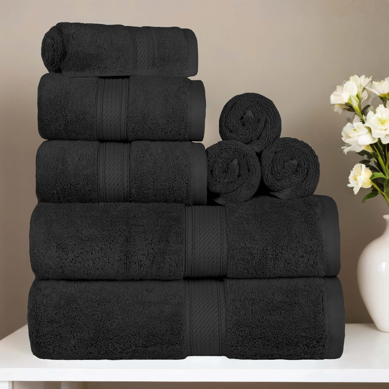 Renata 8-Piece Egyptian Cotton Towel Set, Black