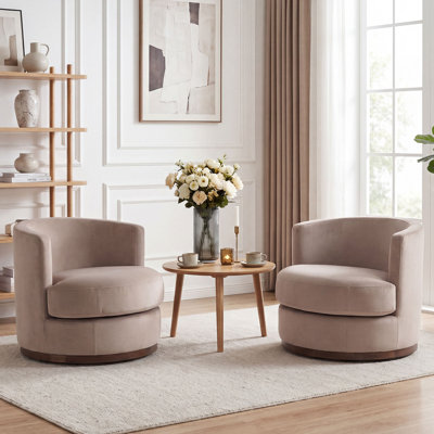 Swivel Solid Wood Barrel Chair(Set Of 2)