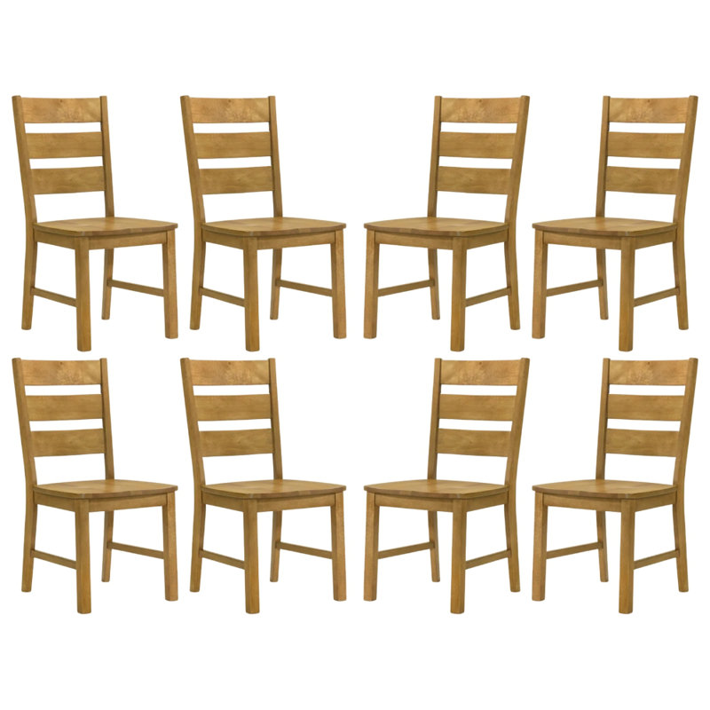Adalia Rustic Solid Wood Dining Chair Set, Light Oak, 8