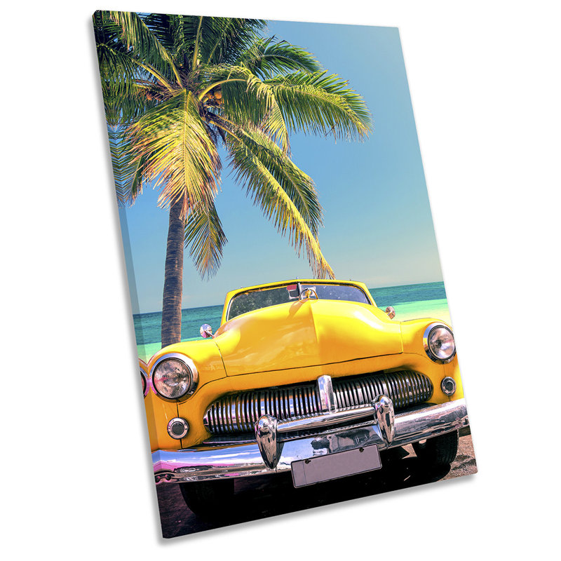 Classic Car Palm Tree - Wrapped Canvas Print, 45.7cm H x 30.5cm W x 2cm D