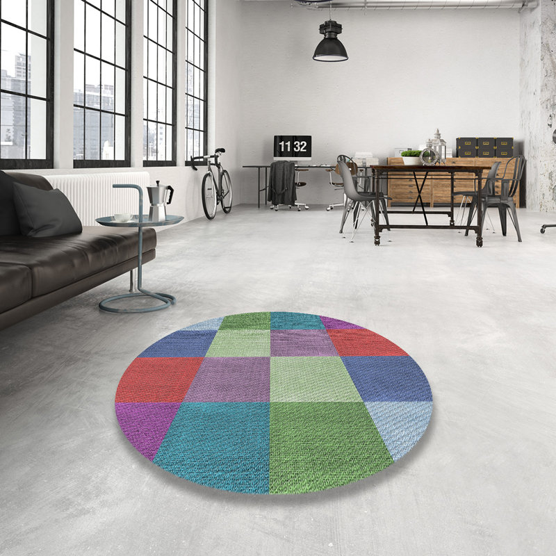 Tapis motif rose/vert/orange, Rond 4 pi