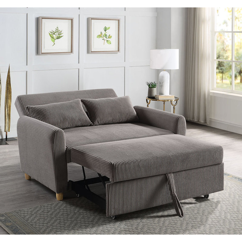 Canapé-lit convertible en velours côtelé marron, 137 cm de large, 94 cm de profondeur, 90 cm de hauteur, 50 kg, dimensions du couchage : 112 x 188 cm, 2 coussins décoratifs, hauteur d'assise : 44 cm, profondeur : 56 cm, largeur : 112 cm, hauteur du dossier : 51 cm, hauteur des pieds : 7 cm