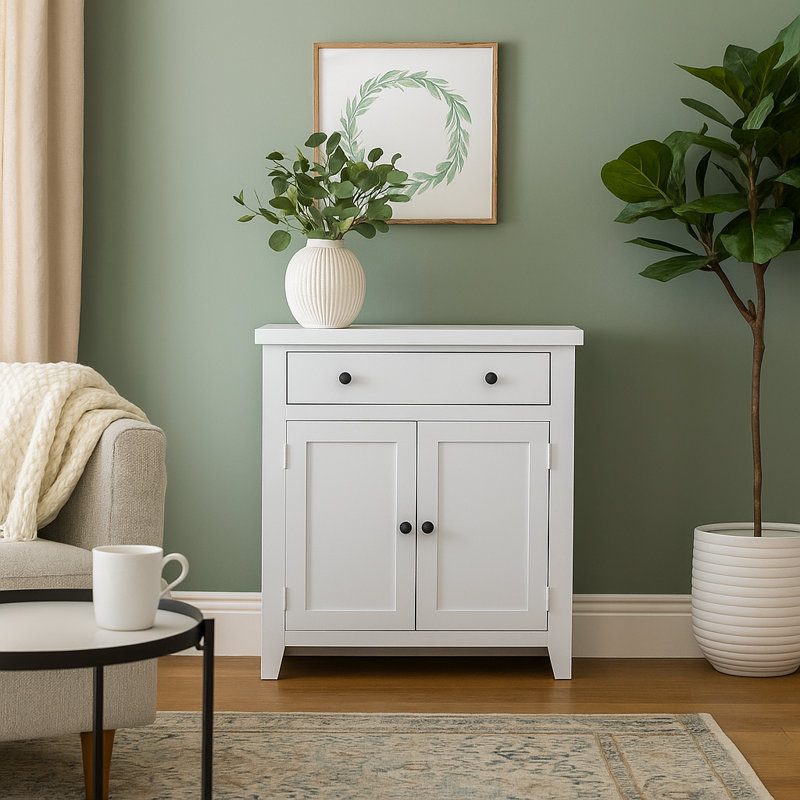 Sunset 31.5" Wide Classic 2-Door Accent Cabinet with Drawer, White