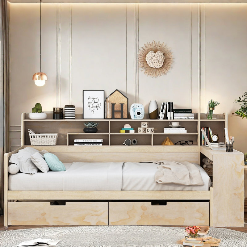 Rabito With Storage Shelves, Two Drawers And Study Desk, Natural