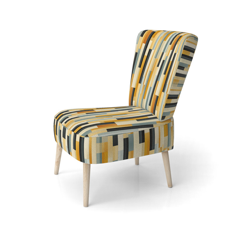 Chaise d'appoint rembourrée moderne et contemporaine à motif de rayures jaunes