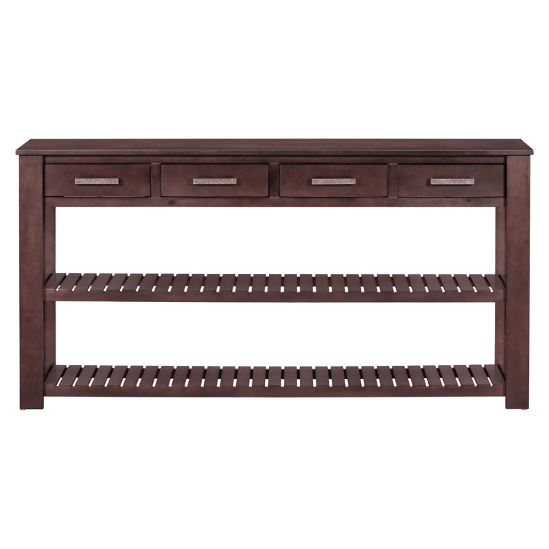 Console de style U minimaliste avec 4 tiroirs et 2 tablettes en bois de pin, construction robuste pour les entrées