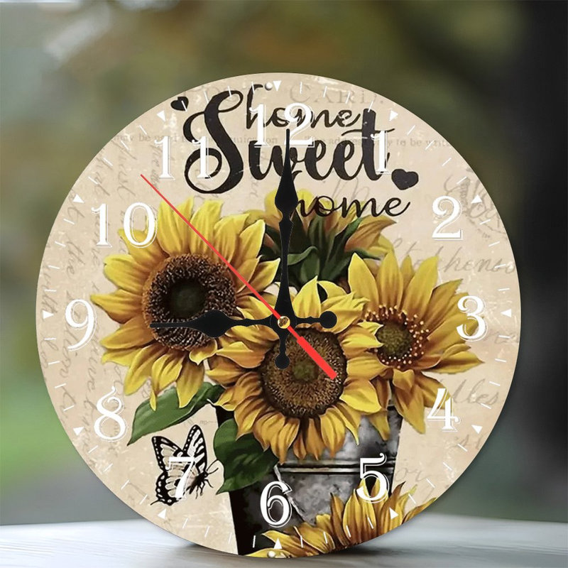 Horloge murale en bois 10 po, mouvement silencieux, à piles (piles AA non incluses), décor artistique, parfait pour les décorations