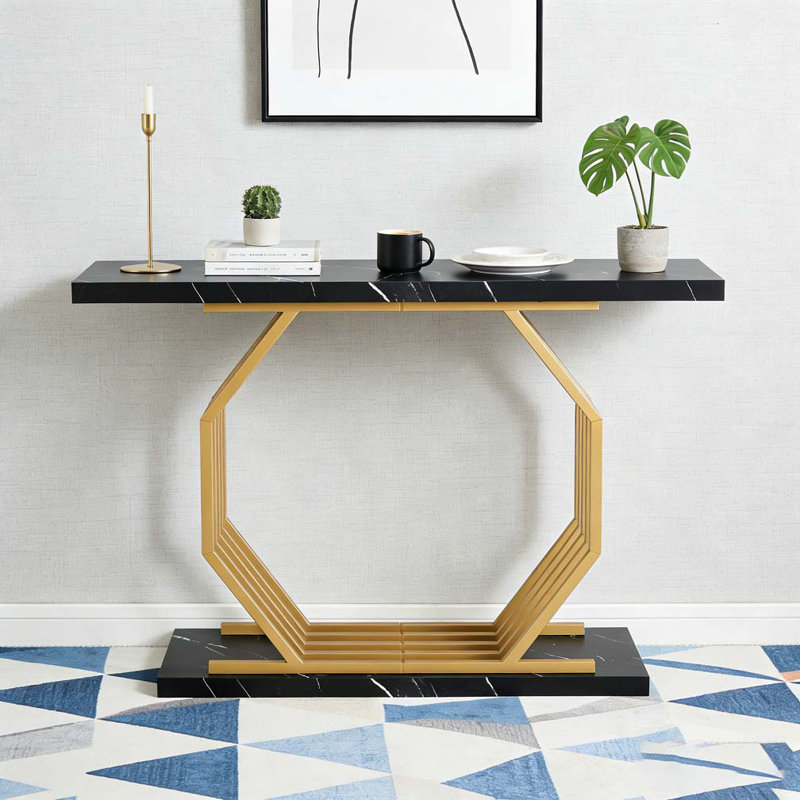 Canapé d'appoint Faux Marble Console, Noir et or