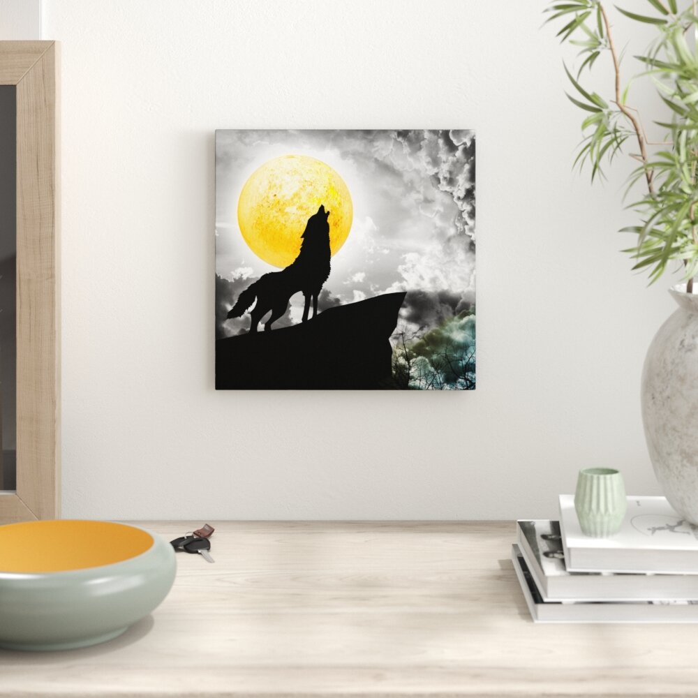 Leinwandbild Mystischer Wolf im Vollmond