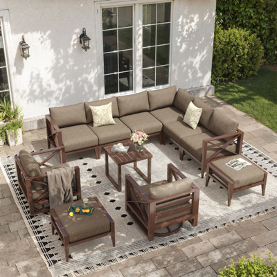 9 - Person Aluminum Patio Conversation Sets with Glider&Swivel Chairs