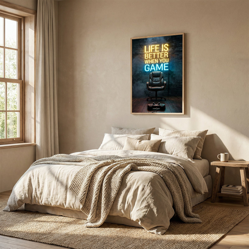 Art mural sur toile jaune et bleu, "Life is Better When You Game", 36"H x 24"W