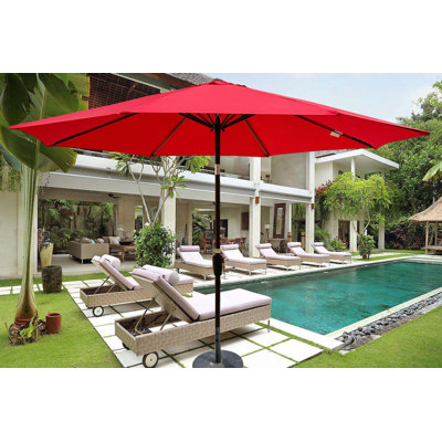 Parasol de patio extérieur 10pi (3 m) sans rabat, 8 pièces, avec inclinaison, avec manivelle, sans base, rouge, taille de poteau 38 mm