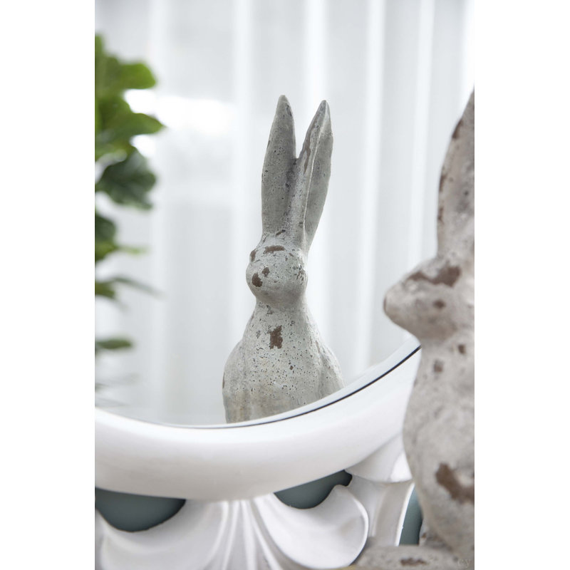 5.3X4.5X12.8" Weathered Cement Cream Rabbit Statue